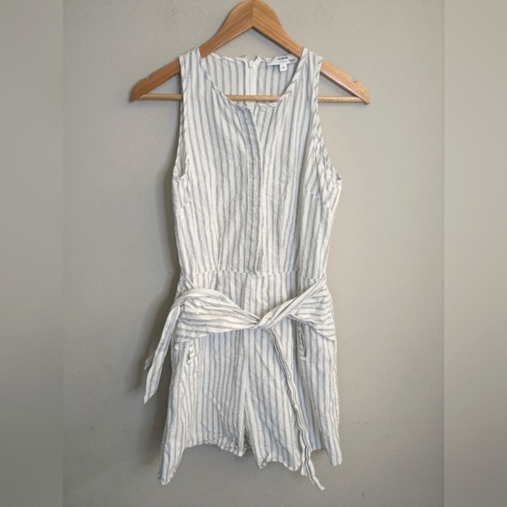 Jason Wu White Gray Pinstripe Tie Front Romper Size 2